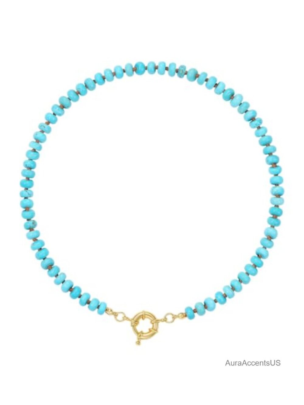 Handmade Natural Turquoise Beaded Choker Necklace 14K Gold Plated